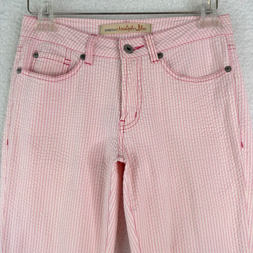Christopher Blue Womens Pink White Seersucker Stretch Straight Leg Pants Size 2